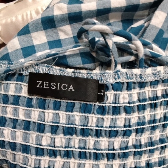 Blue Gingham Smocked Midi Dress - Picture 6 of 7